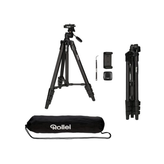 Rollei Smartphone Tripod Traveler I Ultra-light video tripod I up to 2kg payload I incl. tripod head I tripod bag I Bluetooth remote release I Black - Image 3