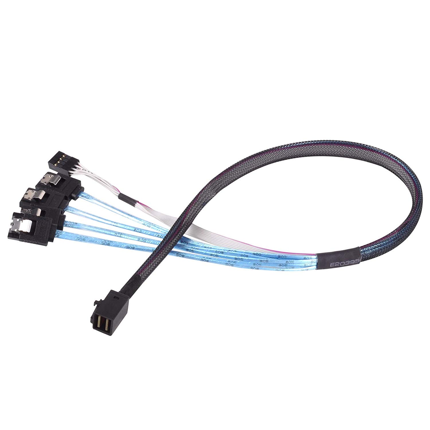 SilverStone SST-CPS05, Internal Mini SAS HD SFF8643 to 4 SATA 7pin Thick Shielded Cable (with Sideband)
