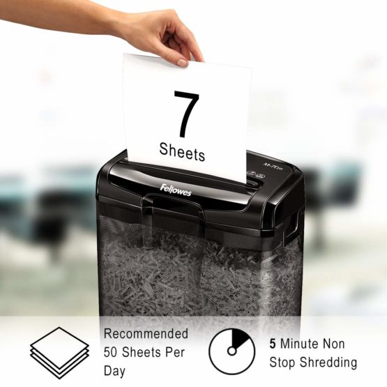 Fellowes Powershred M-7CM Personal 7 Sheet Cross Cut Paper Shredder for Home Use - Image 3