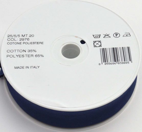 Inastri 25/5/5 mm Bias Binding-Col. 2976-NAVY-20m Roll, polycotton, Dark Navy - Image 2