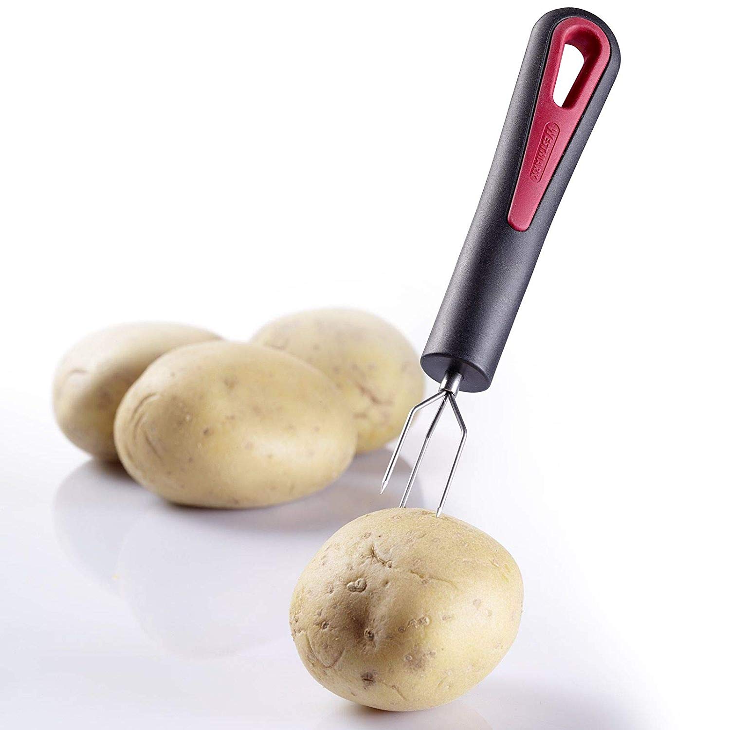 Westmark Potato Fork with 3 prongs, Length: 16.3 cm, Stainless steel/plastic, Gallant, Black/Red, 291422E1
