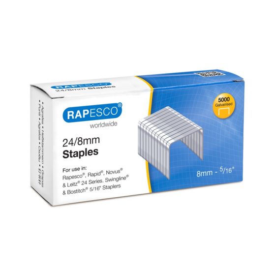 Rapesco S24807Z3 24/8 mm Galvanised Staples - Box of 5,000