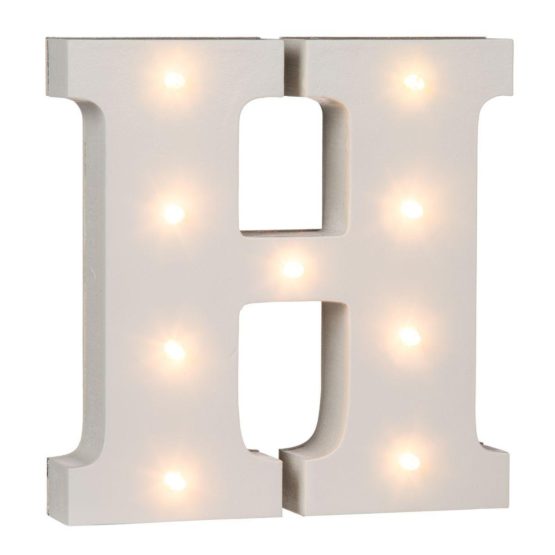 OOTB Illuminated Letter H Light with 9 LED, Wood, White