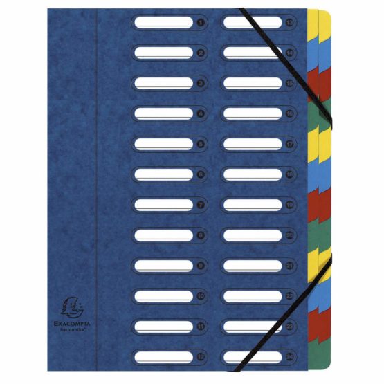 Exacompta Ref - 55242E Harmonika Multipart File, 24.5x32cm for A4 Sized Documents, 24 Tabbed Sections, Expandable Spine, Premium Pressboard Blue Cover with Multi-Coloured Tabs