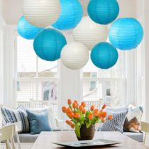 A Liittle Tree 9 PCs Mixed New Round Paper Lanterns Lamp Shade Wedding Birthday Party Decor, Sky