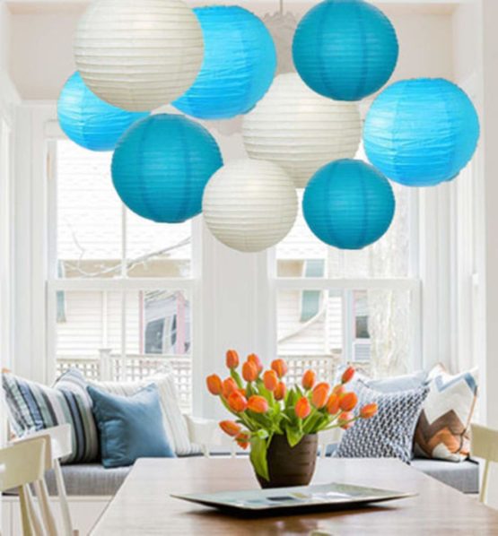 A Liittle Tree 9 PCs Mixed New Round Paper Lanterns Lamp Shade Wedding Birthday Party Decor, Sky