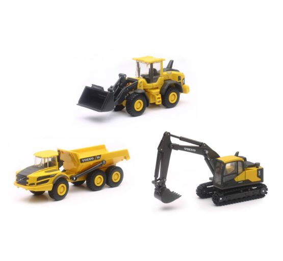 New Ray Volvo Window Box 32095 Construction Equipment Set of 3 Yellow