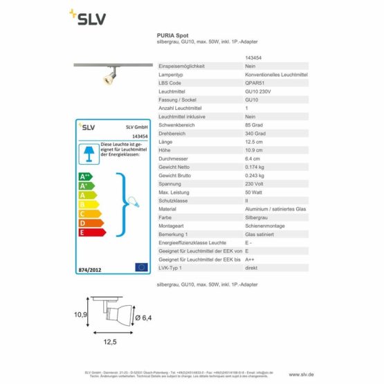 SLV 1-Phase PURIA Spotlight, LED spot, Ceiling, Track System, Interior Lighting / GU10 10W Grey, Aluminium, 10 W - Image 2