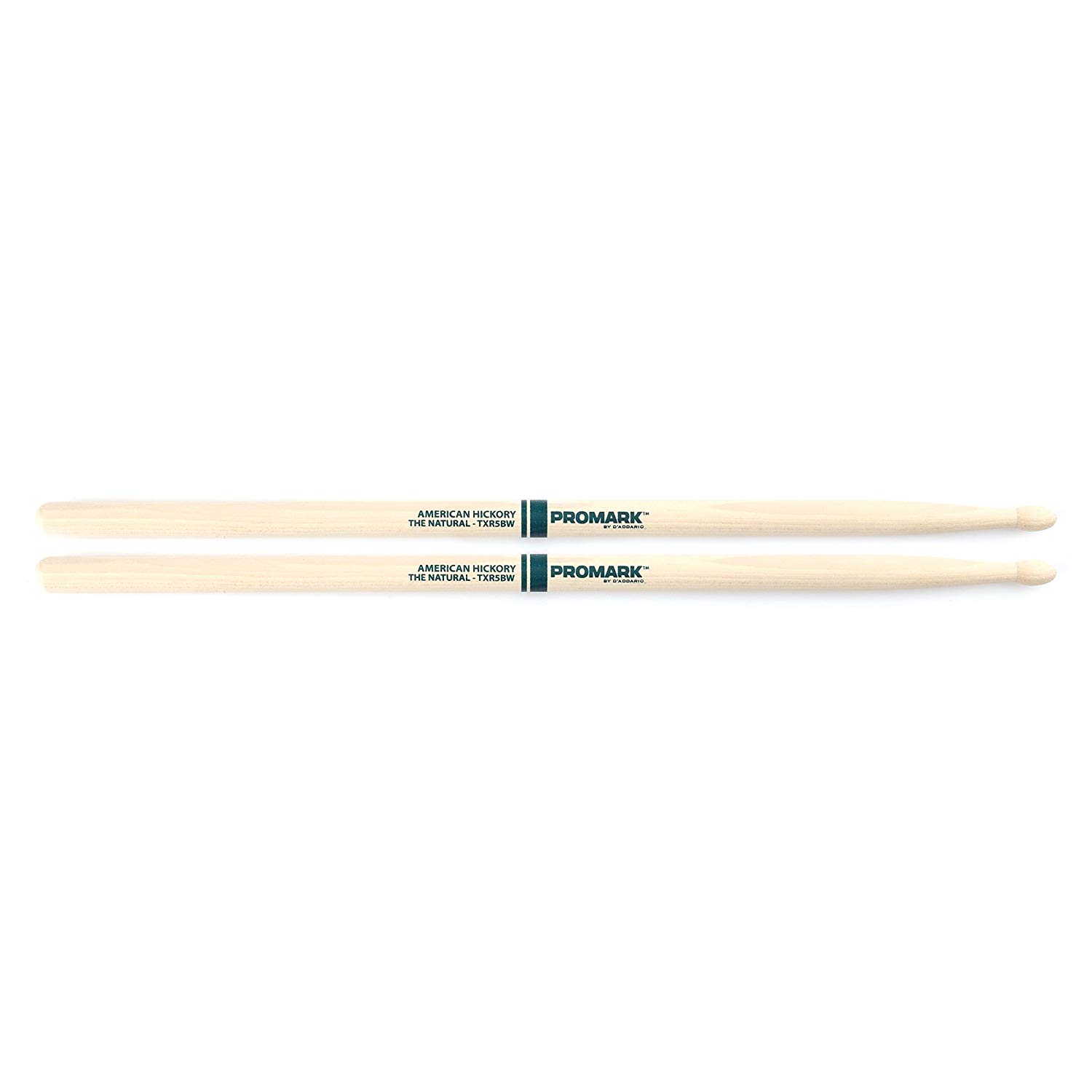 ProMark Classic Forward 5B Raw Hickory Drumsticks, Oval Nylon Tip, Unfinished, 1 Pair, Raw, Wood Tip