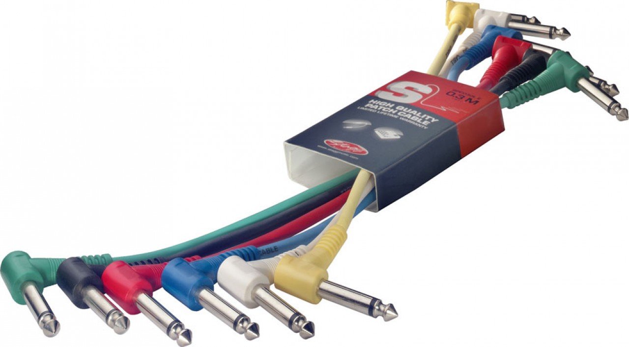 Stagg 2ft. Mono Patch Cables with Moulded Plastic Connectors - L Phone Plug/L Phone Plug, Assorted Colors