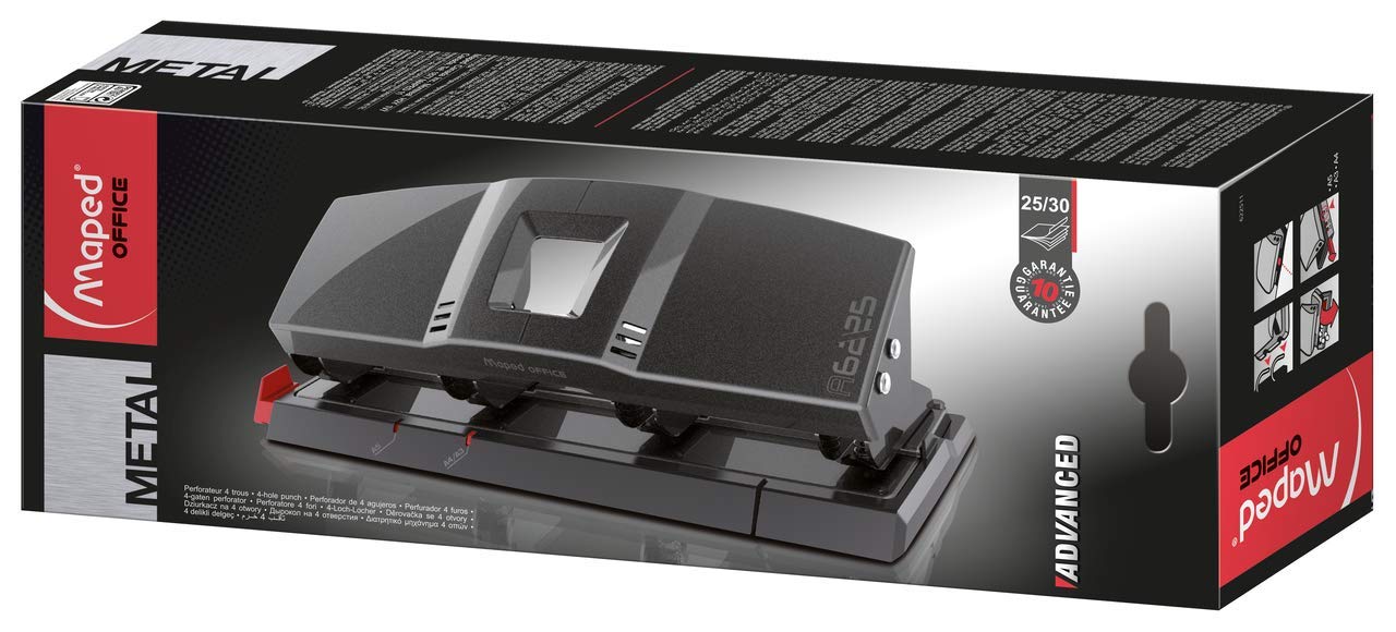 Maped Office Advanced Grey Four Hole Metal Punch (25 sheets), 4 Hole Punch