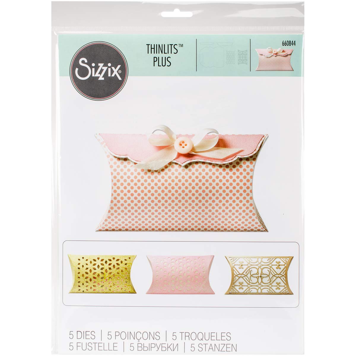 Sizzix Thinlits Plus Die Set 5PK-Box, Pillow, Pink, Multiple Sizes