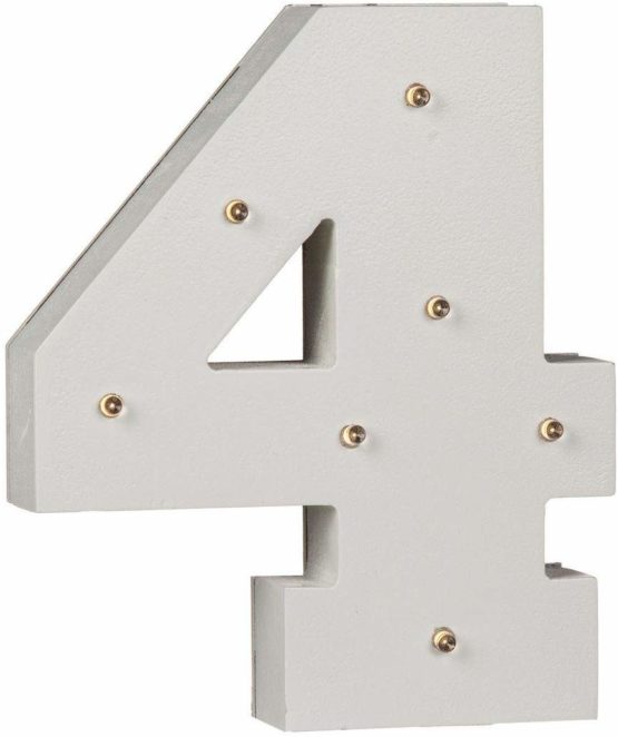 OOTB Illuminated Number 4 Light with 7 LED, Wood, White