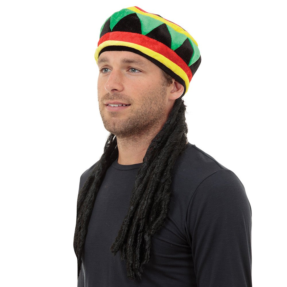 Rasta Hat WIth Long Black Hair Wig, 1 Pc., Exqusite Design, Perfect Accessory for Parties World and Culture, Festivals