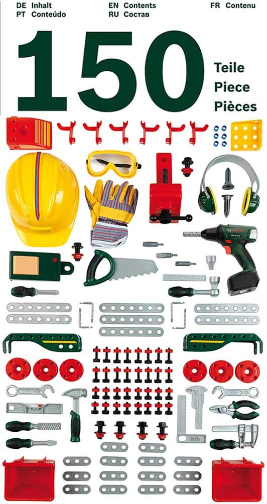 Theo Klein 8485 Bosch Workbench No. 1 I 150 Parts I Includes Cordless Screwdriver, Construction Set, Sander and Much More - Image 4