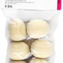EFCO Wooden Eggs Half Hole 25 x 30 mm ø 3 mm 6 pcs Bleached, Wood, Brown, 10 x 10 x 6 cm