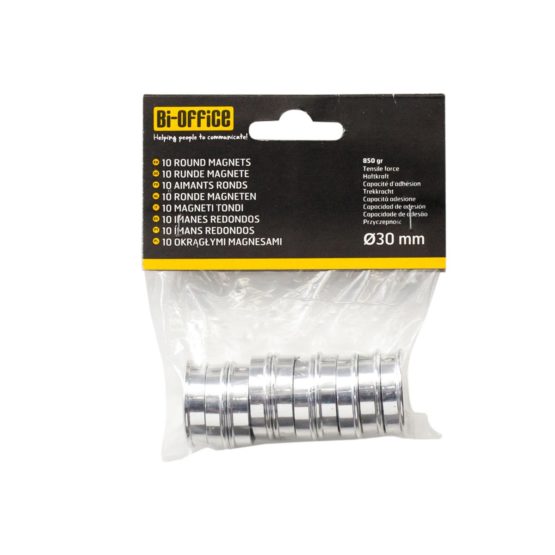Bi-Office Set of 10 Round Magnets - 30 mm, Silver - Image 2