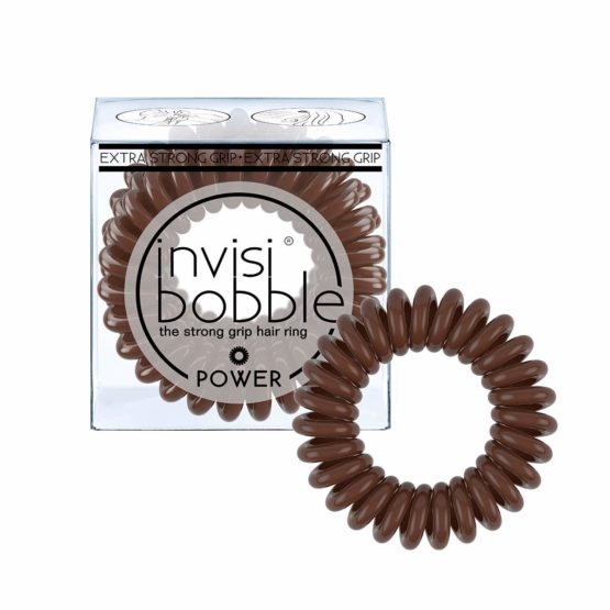 invisibobble POWER Hair Ties, Pretzel Brown, 3 Pack - Extra Strong Grip, Waterproof, Traceless - Perfect for Sports, Suitable for All Hair Types