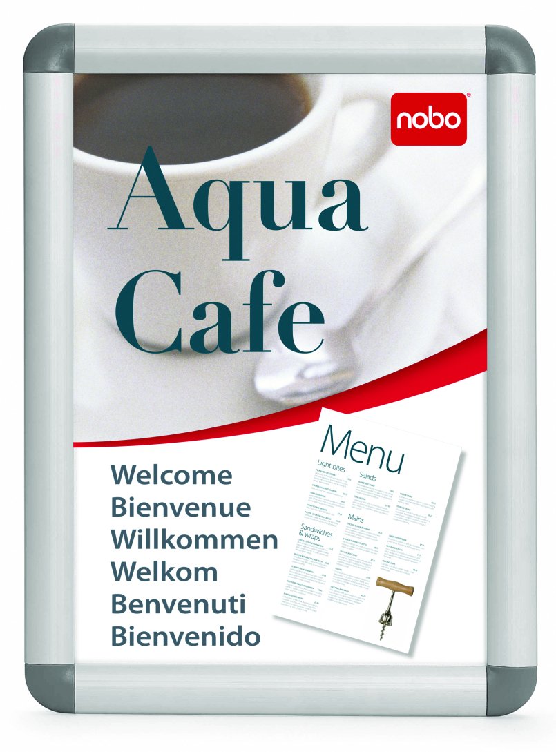 Nobo A4 Poster Frame Sign Holder With Snap Frame, Wall Mounted, Aluminium Trim, Anti-Glare Protective Cover, Premium Plus