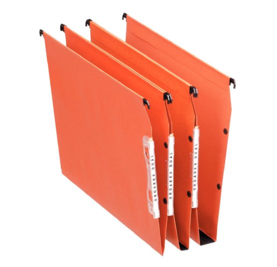Esselte Dual Lateral Suspension Files, A4, 30mm Capacity, Pack of 25 Connectable Files, Tabs Included, Orange, Orgarex Range, 21629