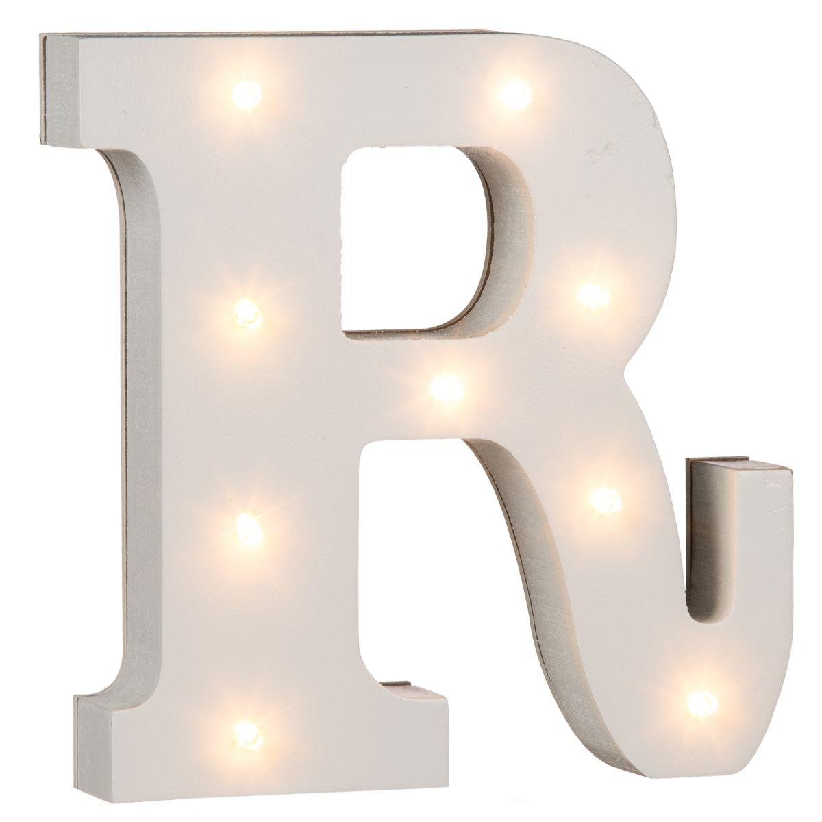 OOTB Illuminated Letter R Light with 9 LED, Wood, White, 6.3 Inches / 16cm