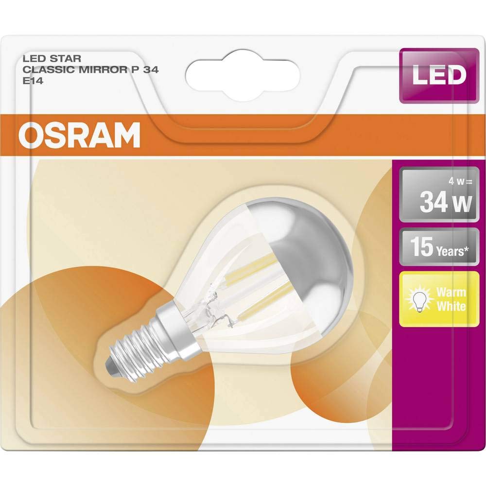 Osram Bulb Shape Star Classic A Mirror LED Head Lamp, Glass, Warm White, E14, 4 W - Image 2