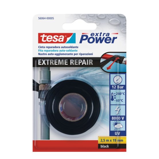 tesa 56064-00005-00 TE56064-00005-00 Cinta de reparación autosoldante Extreme Repair 2,5m x 19mm Negro, Standard