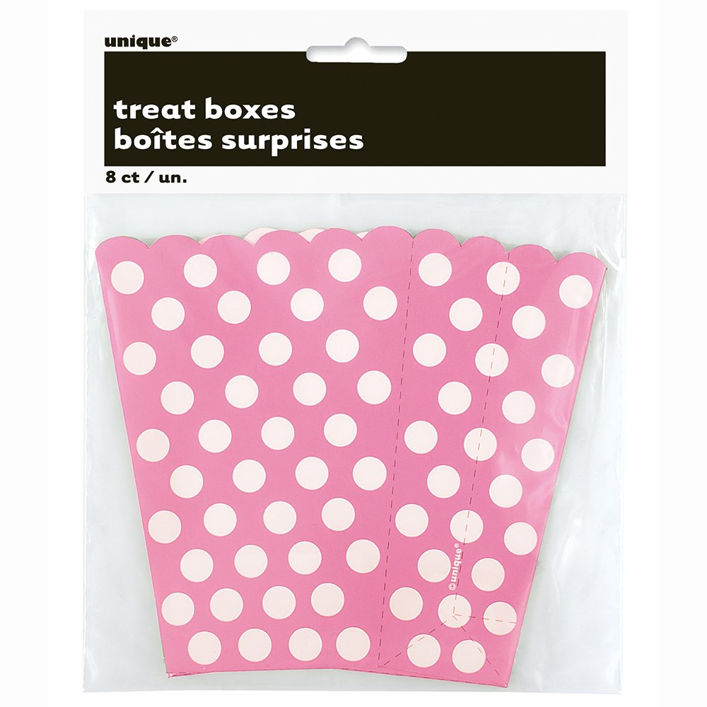 Hot Pink Polka Dot Paper Treat Boxes (20cm x 15cm) Pack of 8 - Stylish Party Favor Packaging for Celebrations & Events - Image 2