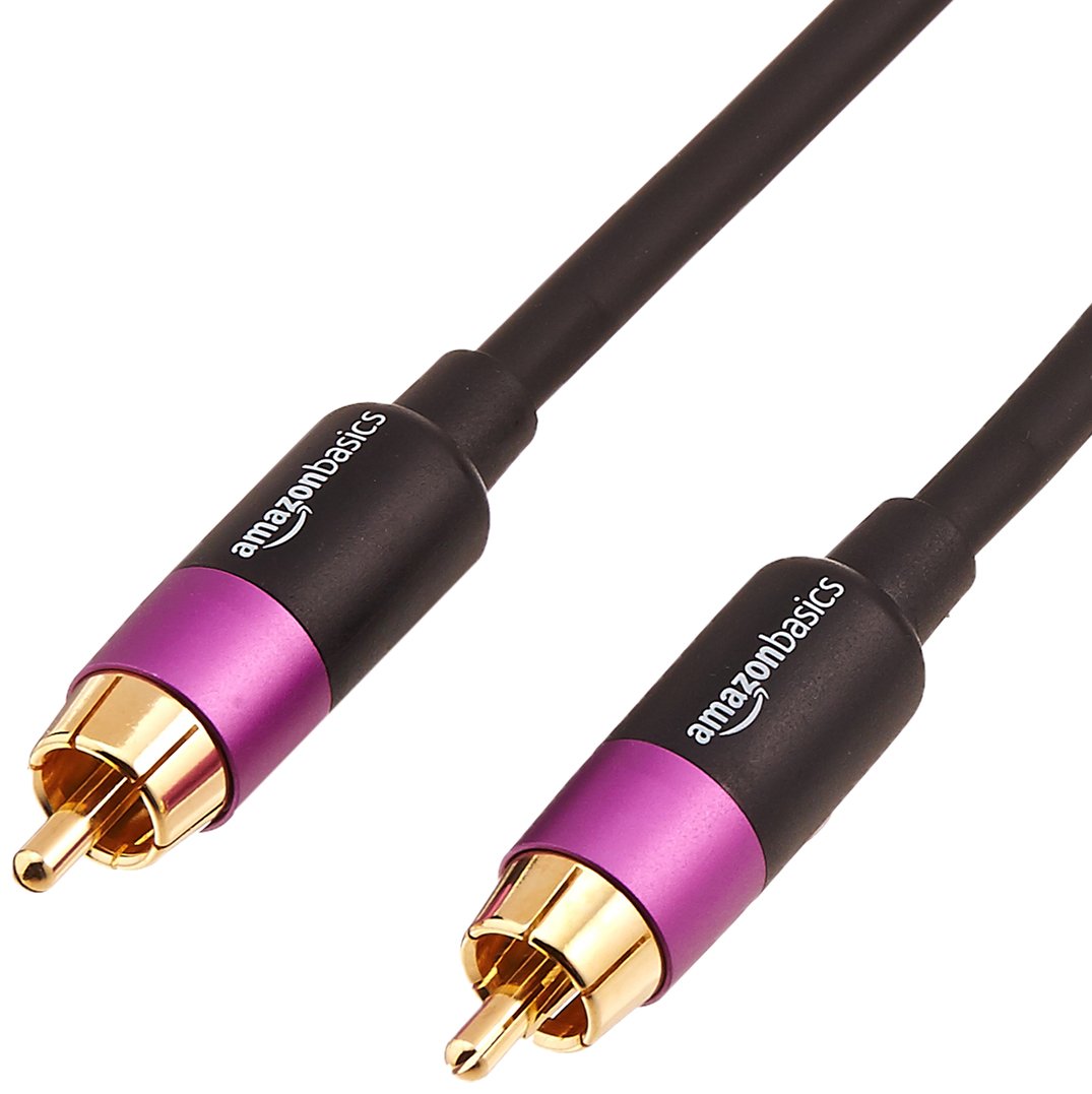 Amazon Basics 1 RCA Audio Cable for Subwoofer Amplifiers, Active Speakers with Gold-Plated Plugs, Black, 15.24 m
