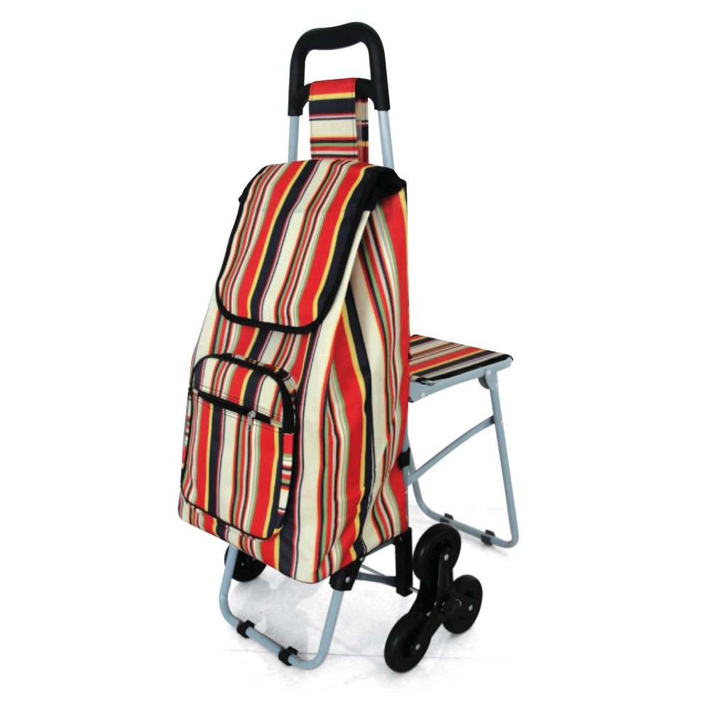 NRS Healthcare Tri Wheels Leisure Shopping Trolley with Fold Down Seat, Red