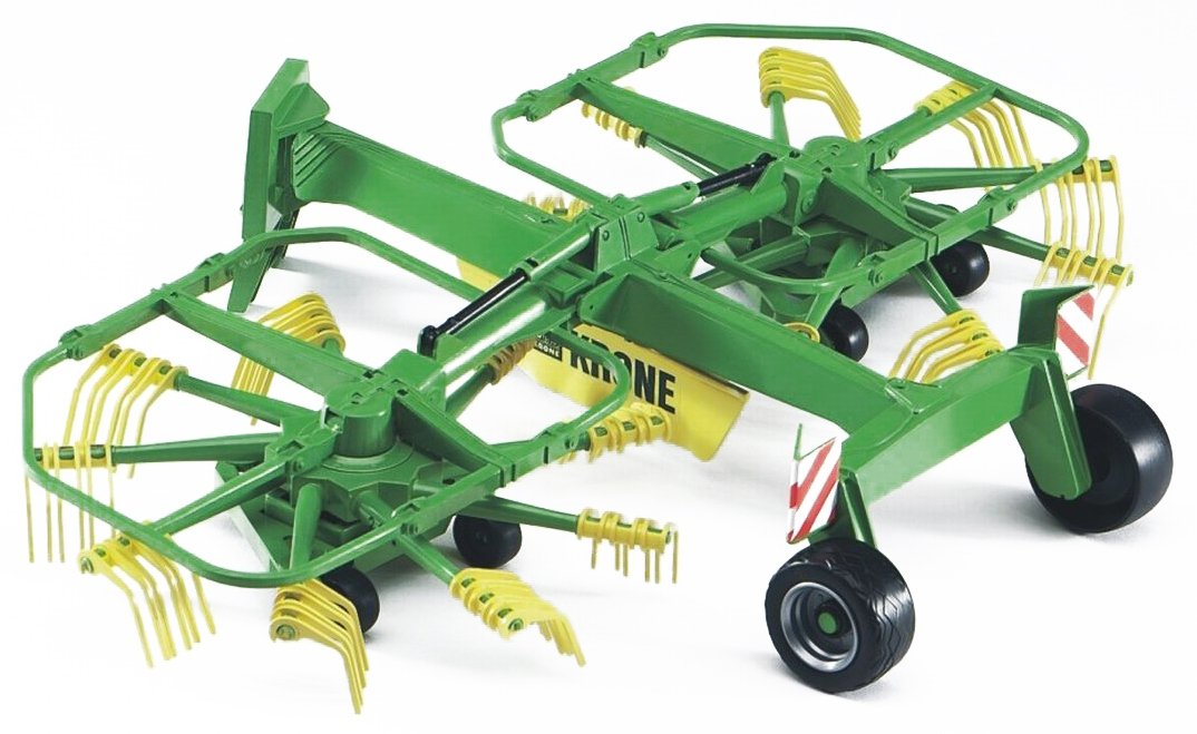 Bruder Krone Dual Rotary Lateral Swather - 1:16 Scale Farm Attachment with Rotating Side Rakes & Adjustable Arms
