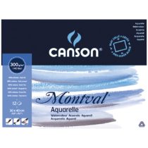 Canson Montval 300gsm watercolour practice paper Block including 12 sheets, size: 30X40cm, natural white and Cold Pressed (Not) textured paper