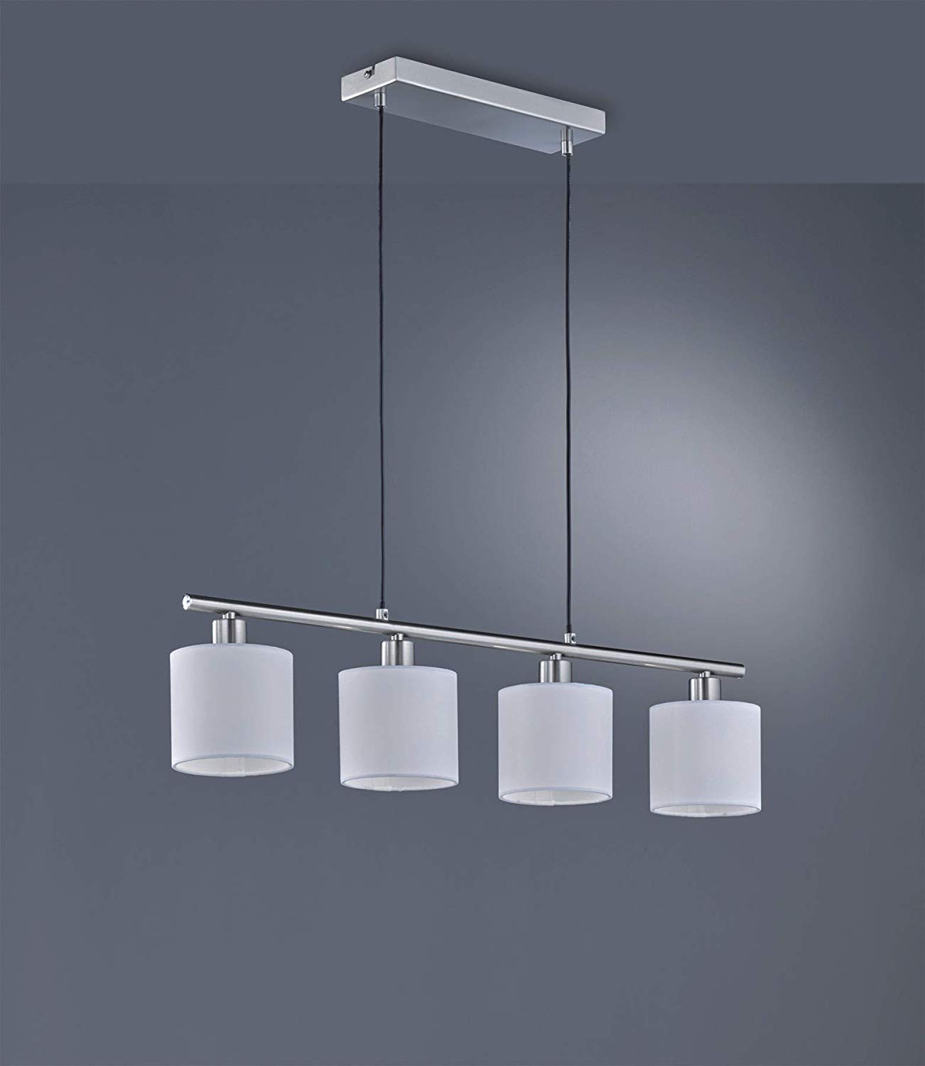 RL LIVE YOUR LIGHT Reality Leuchten Tommy R30334001 Pendant Lamp, Nickel Matte, Fabric Shade White, 75 cm x 150 cm - Image 2