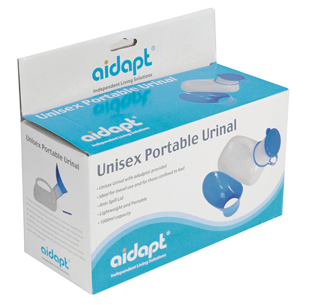 Aidapt Male Female Portable Urinal 1L Capacity Spill Resistant, Clear and Blue, Pack of 1 - Image 2