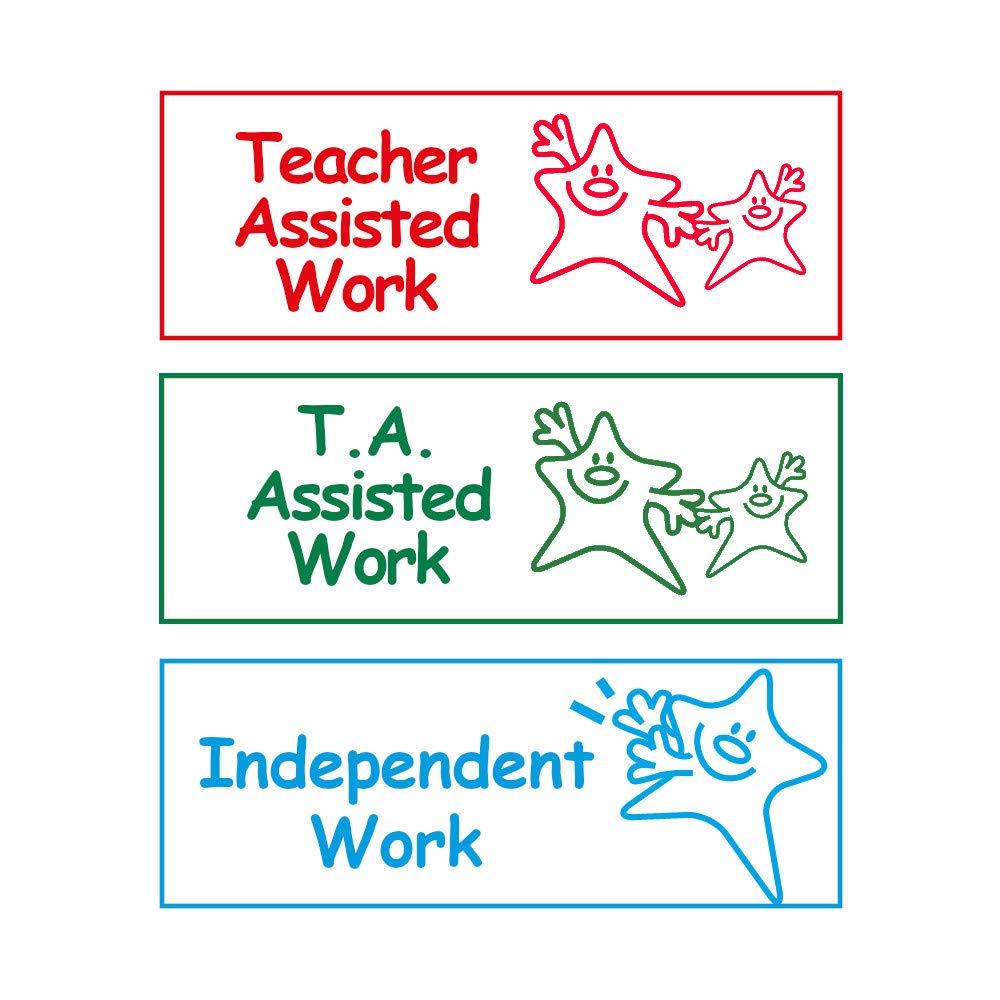 SuperStickers Multi Message 3-in-1 Stamp Stack for Teachers: Teacher Assisted Work/TA Assisted Work/Independent Work in Green - Image 2