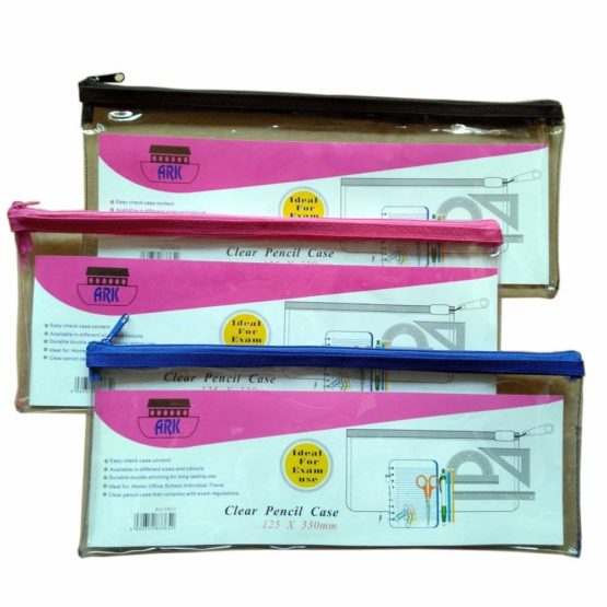 Ark Pencil Case PVC Coloured Zip 330 x 125mm Clear Assorted (Pack of 12)