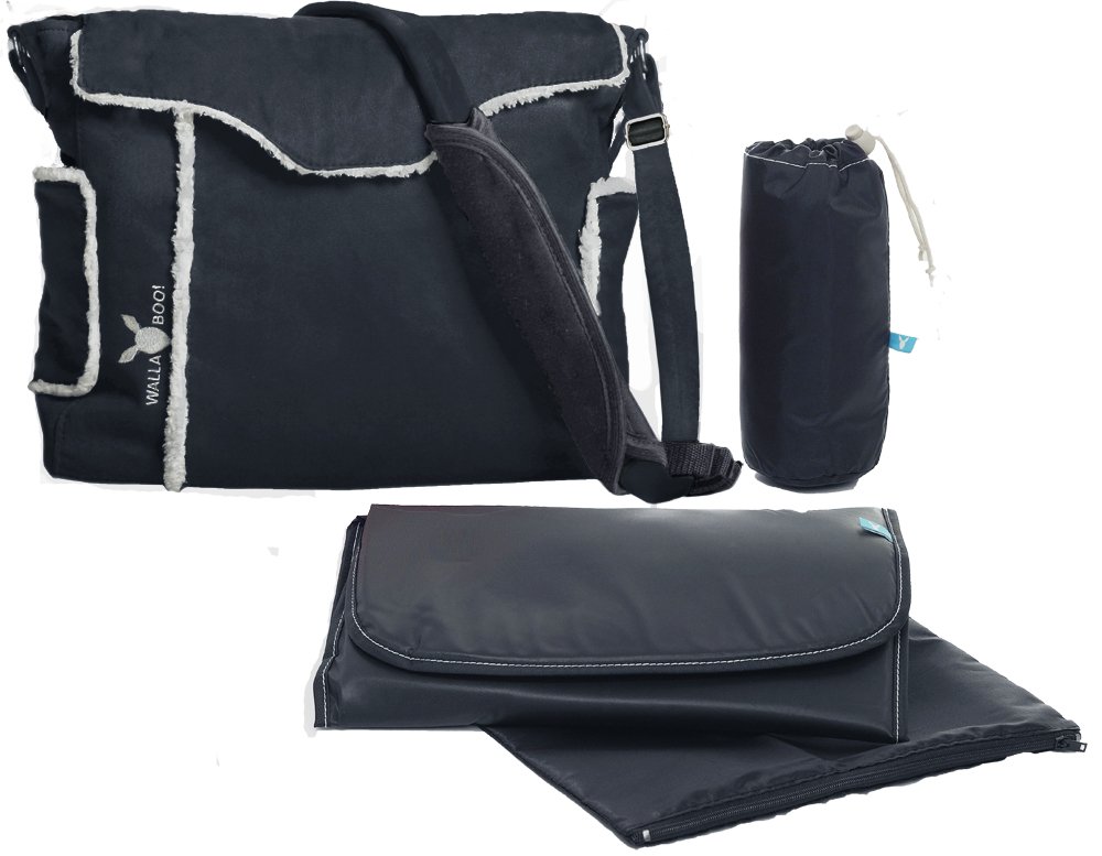 Wallaboo Nappy Changing Bag, Stylish & Durable Faux Suede, Included Changing Pad, Bottle Case, Accessory Pouch, Black - Image 3