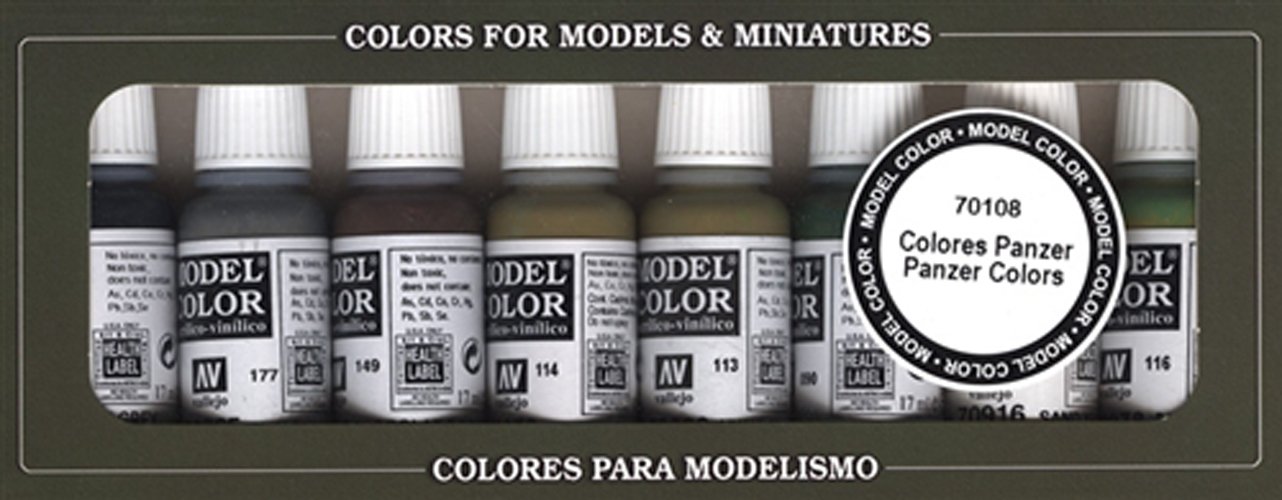 Vallejo Model Color Panzer Colours Acrylic Paint Set - Assorted Colours (Pack of 8), multicolour, 17 ml (Pack of 8)