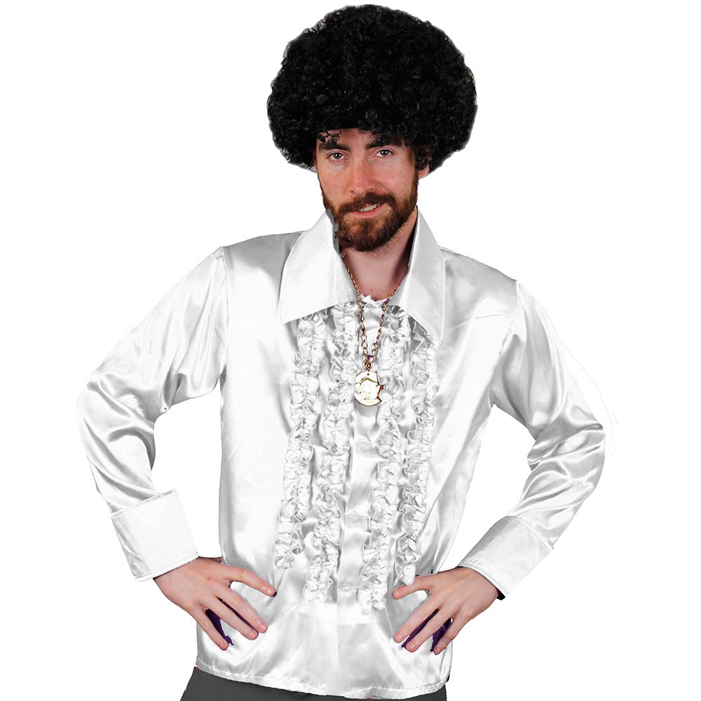 I Love Fancy Dress ILFD4604M White Disco Shirt Mens Deluxe Disco Ruffle Shirt 1970's Disco King Fancy dress M