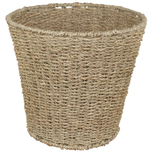 JVL Natural Round Seagrass Waste Paper Basket, 25 x 25 x 28 cm
