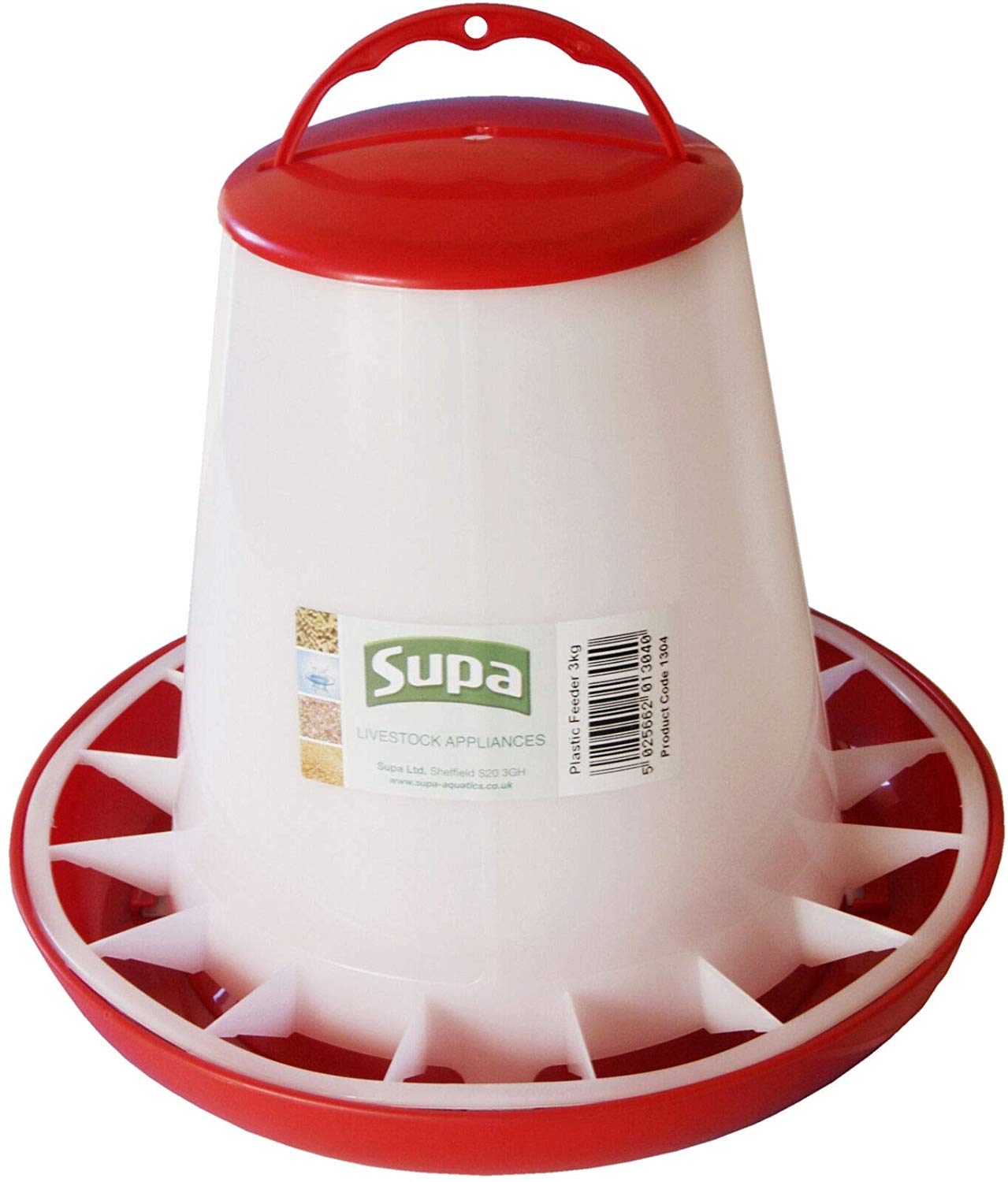 Supa Red & White Poultry Feeder, 1 kg, White/Red