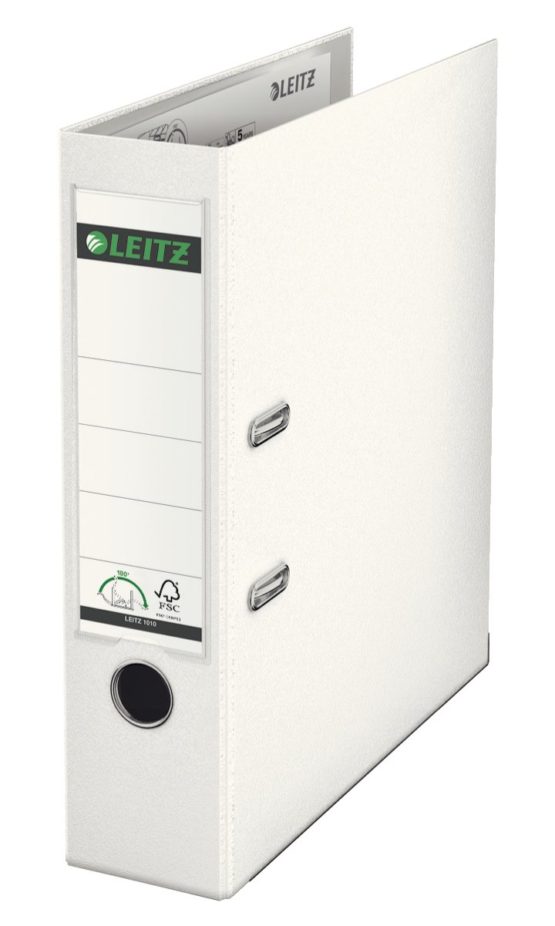 Leitz Lever Arch File, White, Plastic, A4, 8 cm spine, 10100001