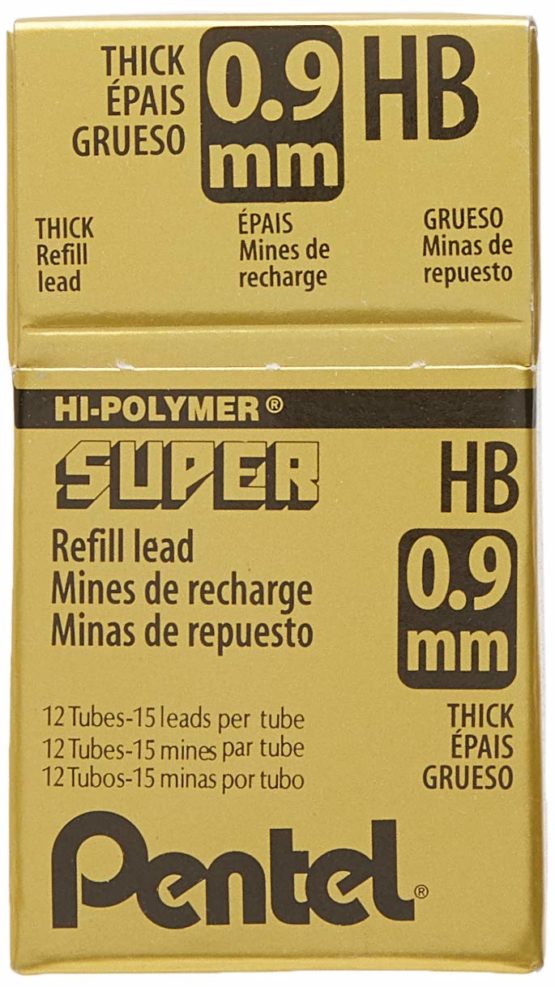 Pentel Super Hi-Polymer Refill Leads 0.9 mm, Grade HB (Pack of 12 Tubes) - Image 2