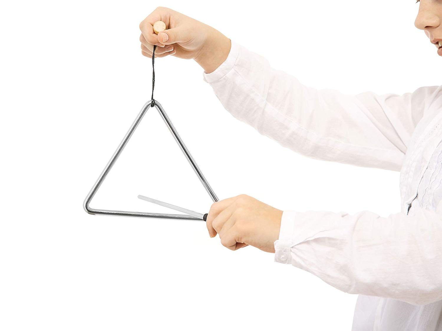 Nino Percussion Triangle Musical Instrument - Small - with Beater - for Children from 4 Years - Steel and Wood, Natural (NINO550) - Image 2