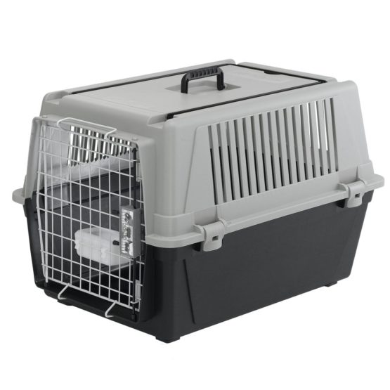 Ferplast Carrier for medium dogs ATLAS 40 PROFESSIONAL, Pet carrier with bowl included, Plastic-coated metal door, Safety closure system, Aeration grids, 49 x 68 x h 45.5 cm Grey