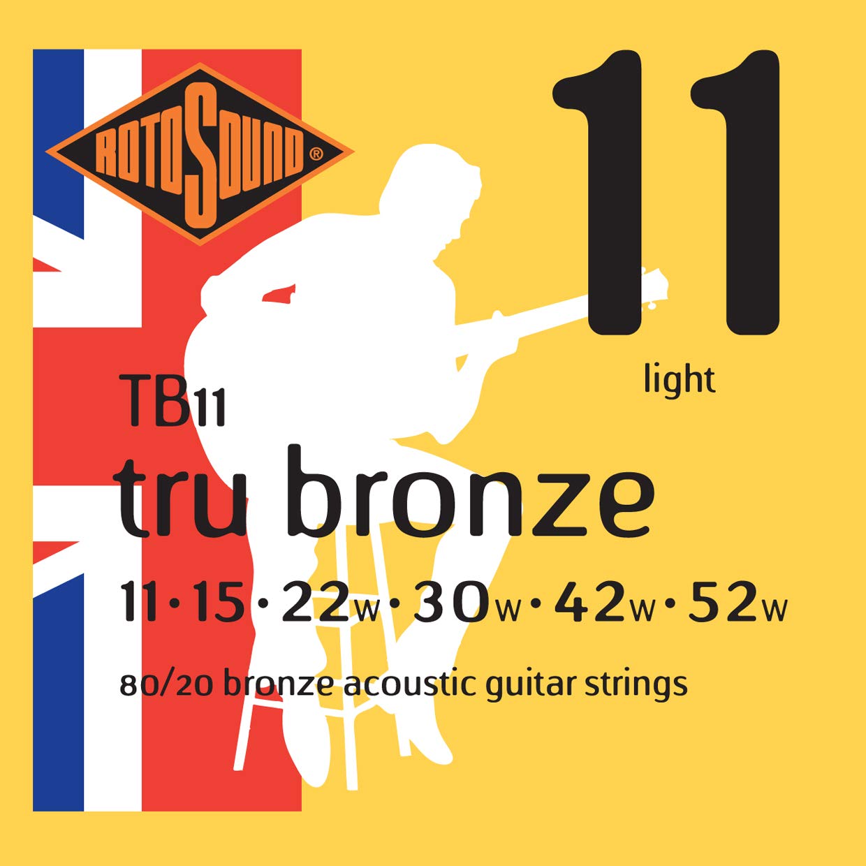 Rotosound Strings for Acoustic Guitar TRU BRONZE 6-str. TB11 Light 11-52, White Black Red Blue, Set Light 11-52 TB11