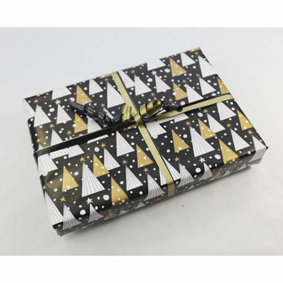 Clairefontaine Christmas Alliance Long Roll Wrapping Paper, 50 m x 0.70 m - Black & Gold Christmas Trees - Image 2