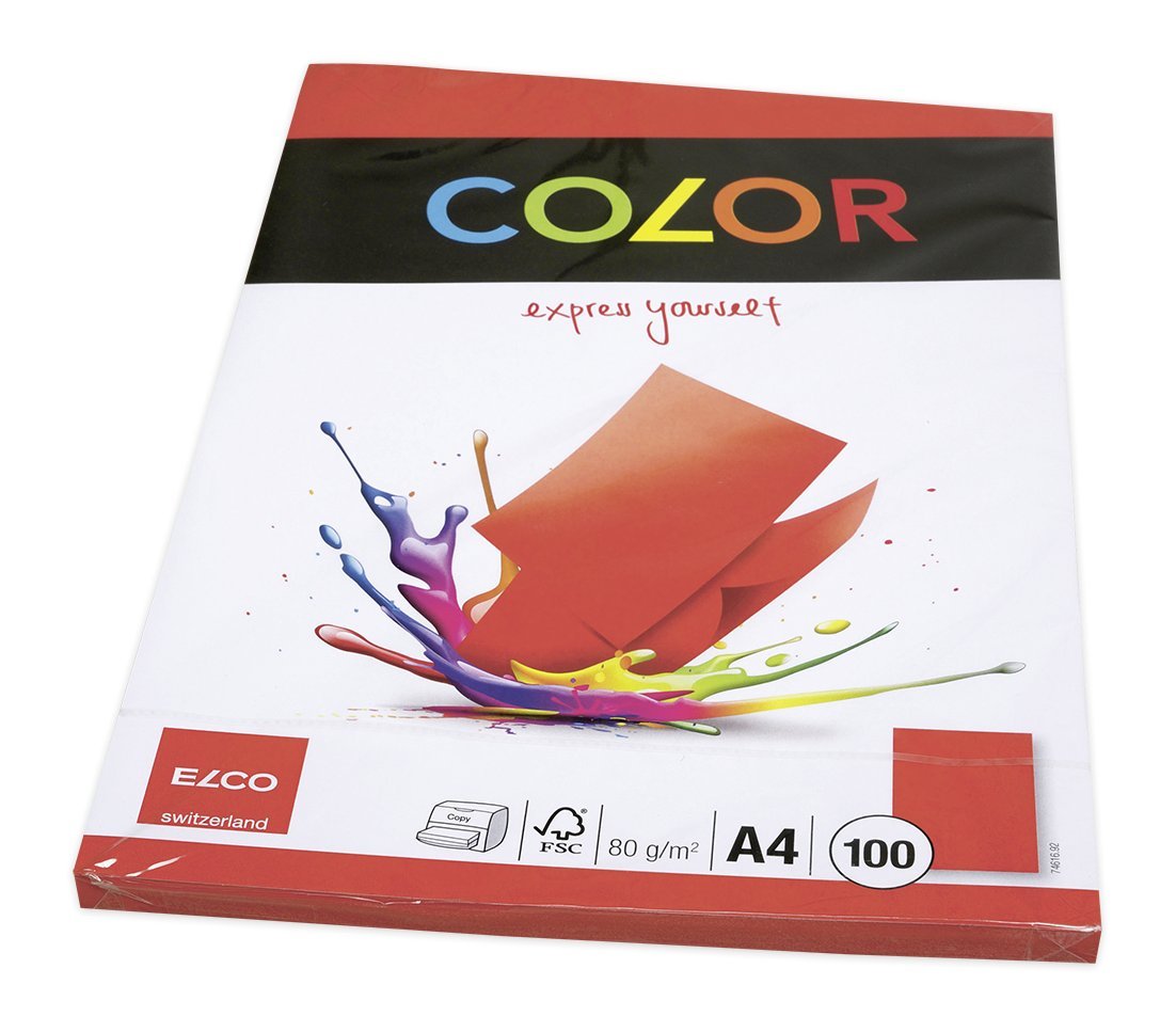 ELCO Color Office Paper A4, 80 g/m² FSC-Certified Coloured Printer Paper for Flyers Signs and Creative Projects, Red