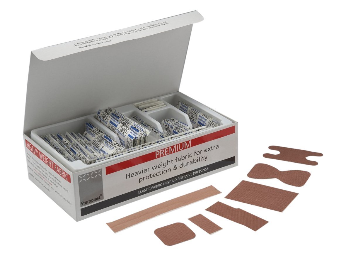 Sterostrip Steroplast Premium Elastic Fabric Plasters in 7 sizes - Pack of 100 Assorted, 100 Count (Pack of 1)