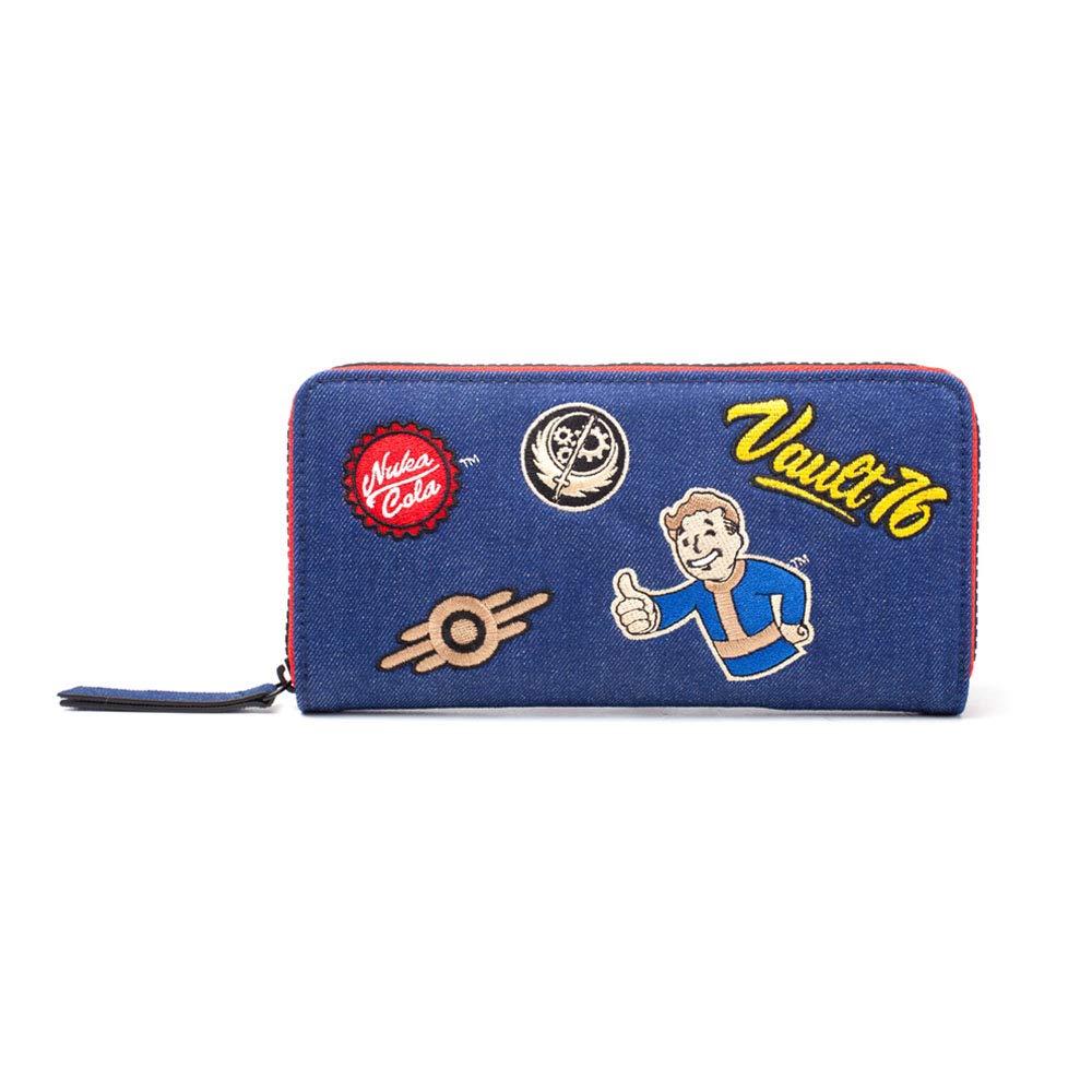 Fallout - Vault 76 Denim Zip Around Wallet with Patches, Multicolour, 24 cm